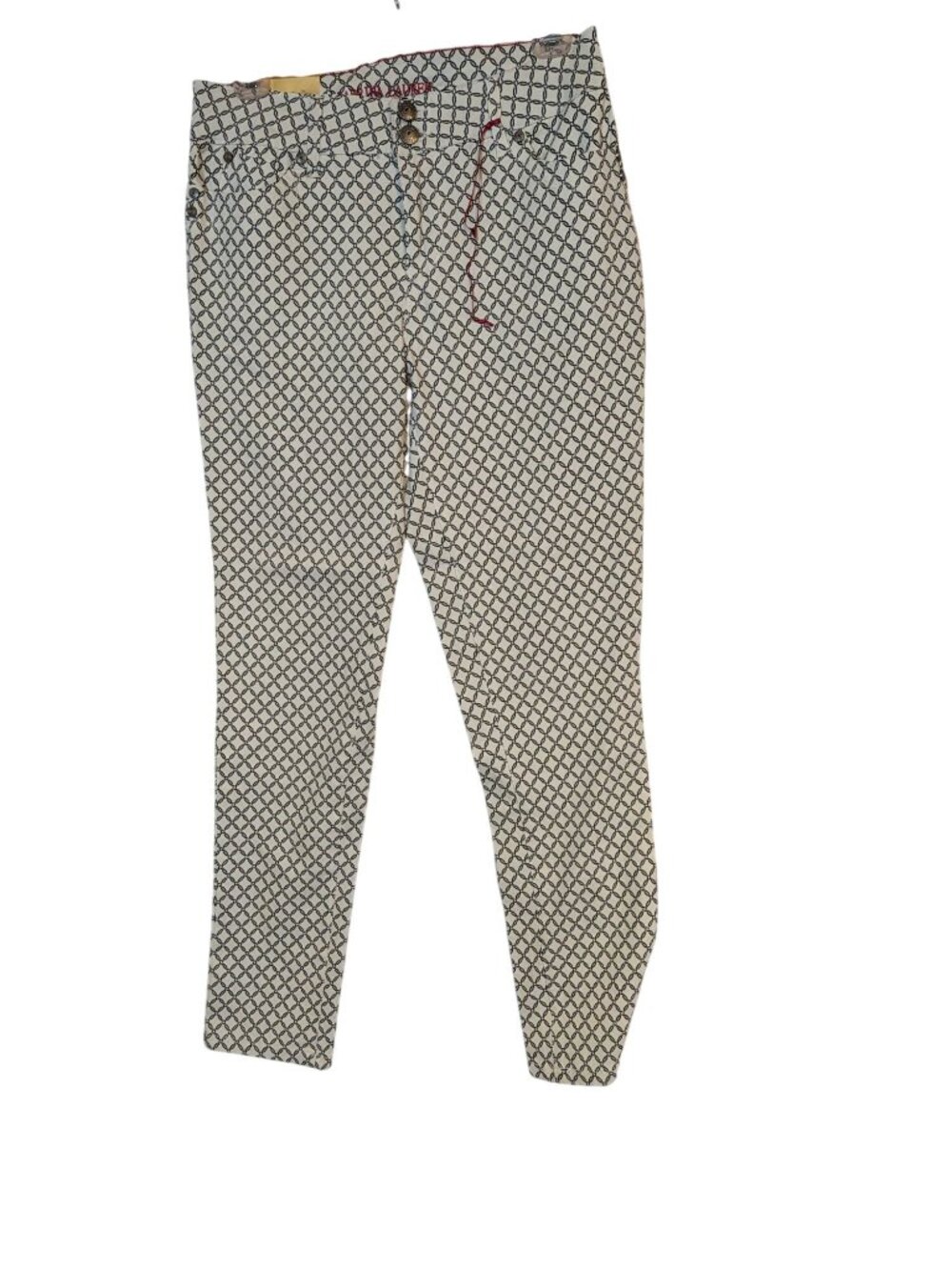 Sabrina Lauren Womens Ultra Soft Stretch Pants Size 10 Geometric Pattern White &